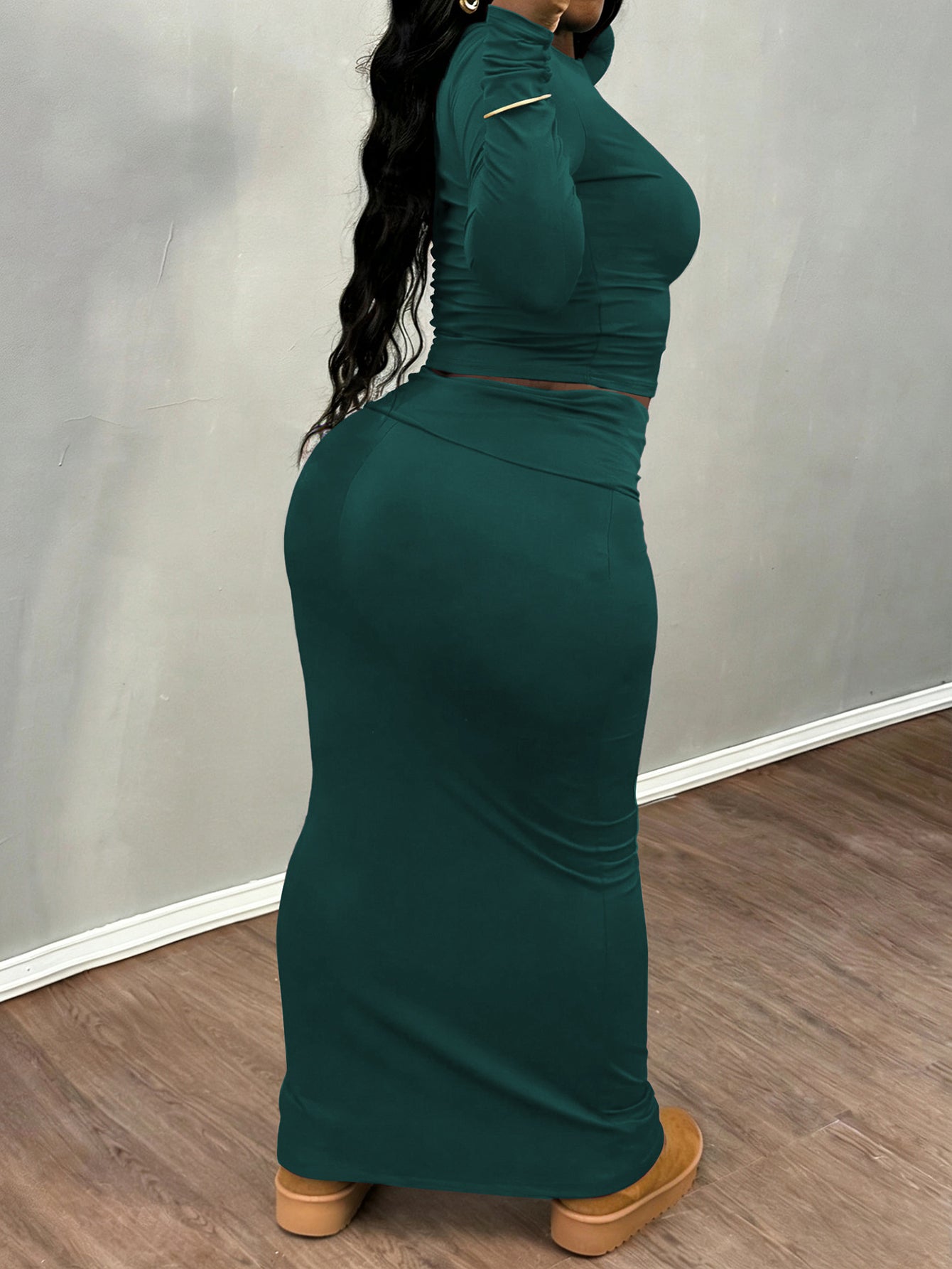 Stylish Solid T-shirt & Side-slit Skirt Set