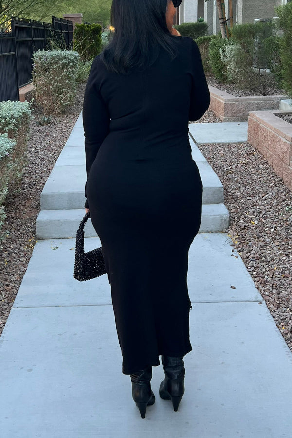 Chic Multi Zipper Ribbed Knit Dress