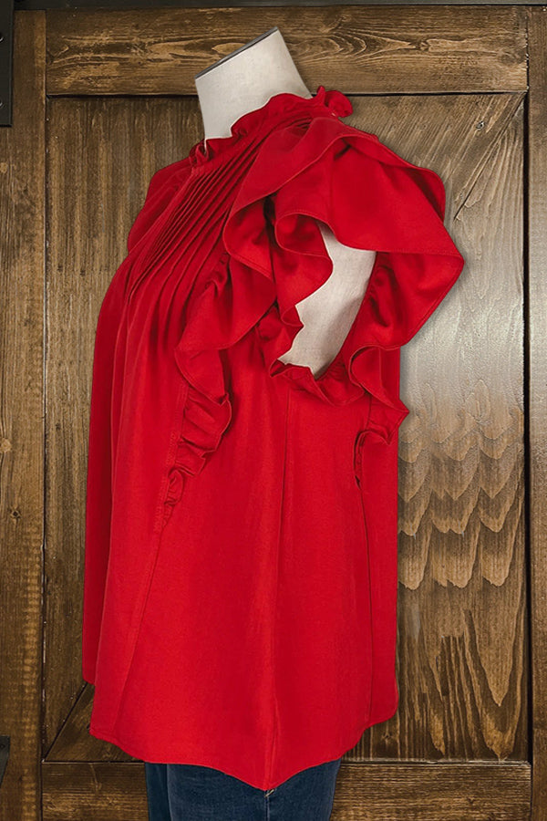 Pleated Double Ruffle Sleeve Shirt