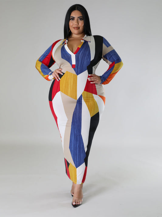 Plus-Size Winter Women's Lapel Long-Sleeved Dress