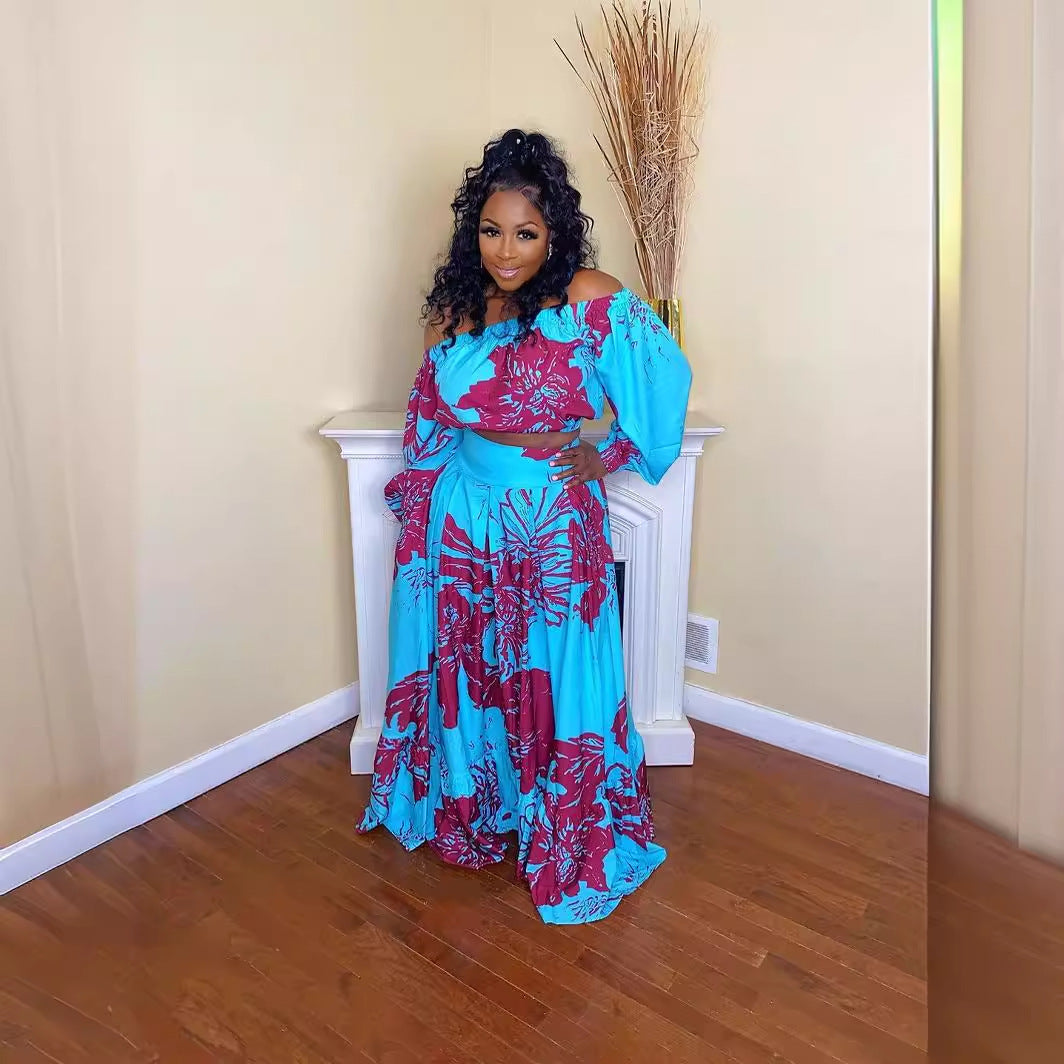 Women's One-shoulder Maxi Skirt Set