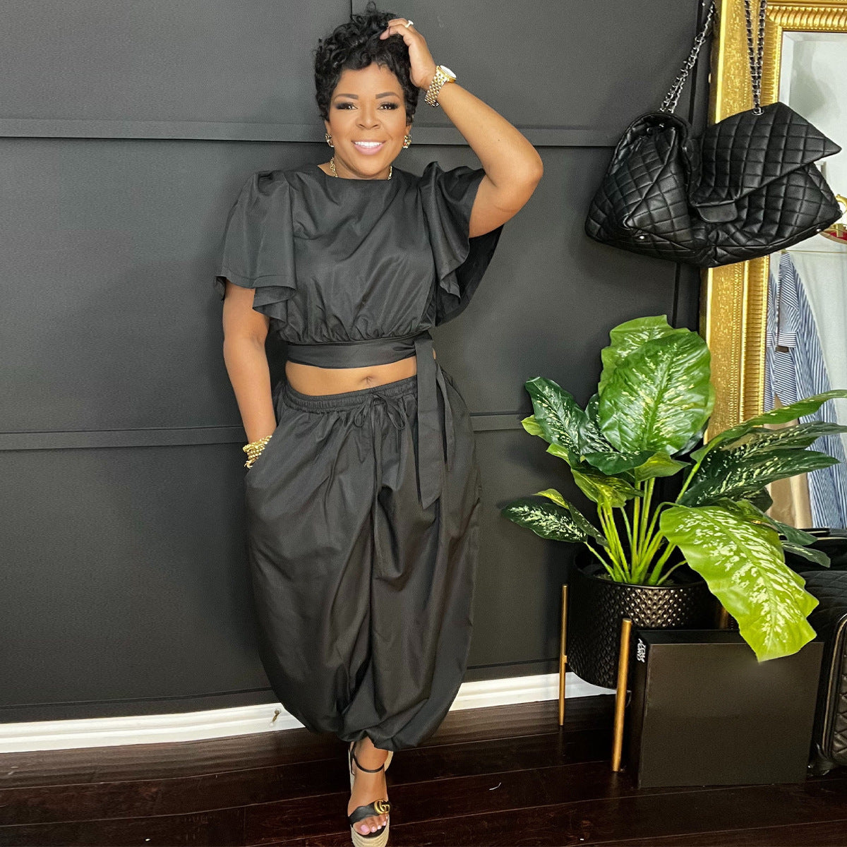 Women's Lace-up Two-piece Set