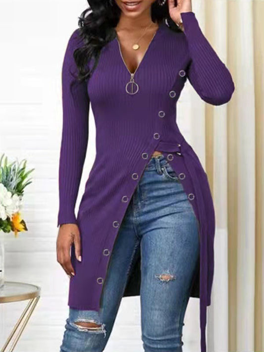 Women's V-neck Long-sleeved Tops