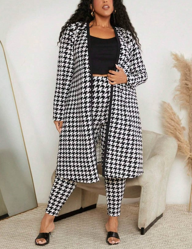 Fashion Print Long Sleeve Patchwork Plaid Trousers And Coats For Women