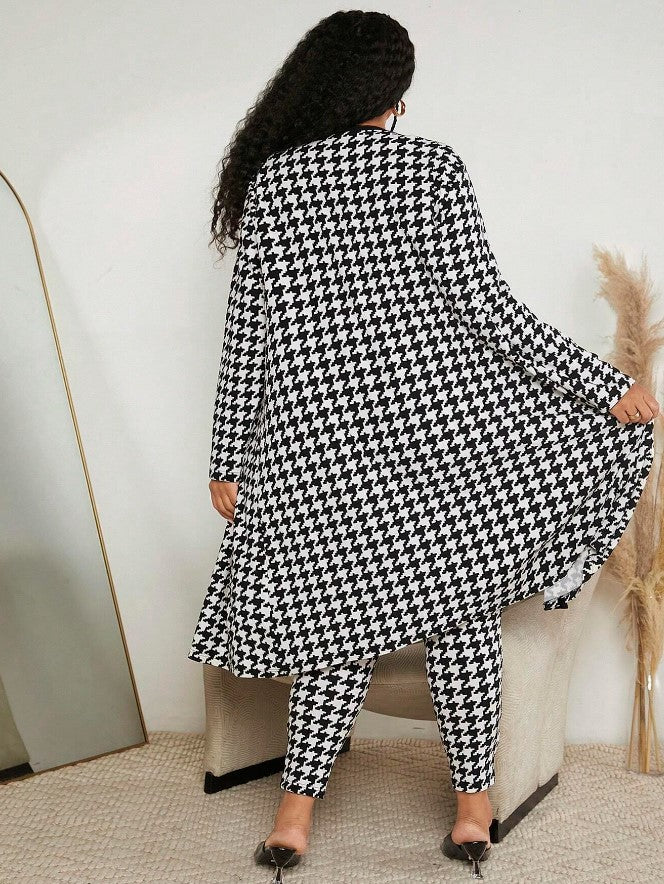 Fashion Print Long Sleeve Patchwork Plaid Trousers And Coats For Women
