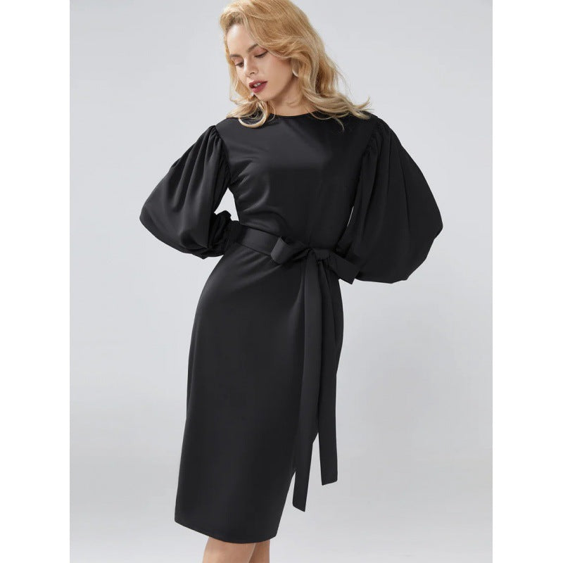 Women's Lantern Sleeve Temperament Commuter Bag Buttock Dress