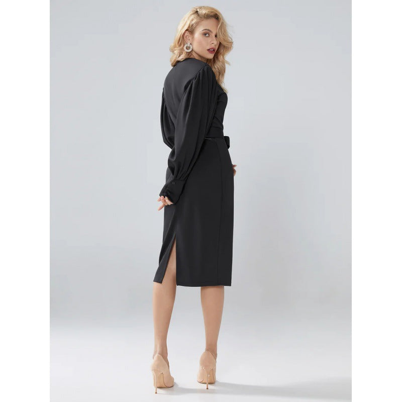 Women's Lantern Sleeve Temperament Commuter Bag Buttock Dress