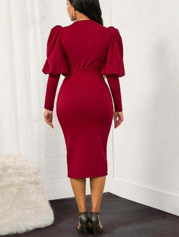 Women's Lantern Sleeve Temperament Commuter Bag Buttock Dress