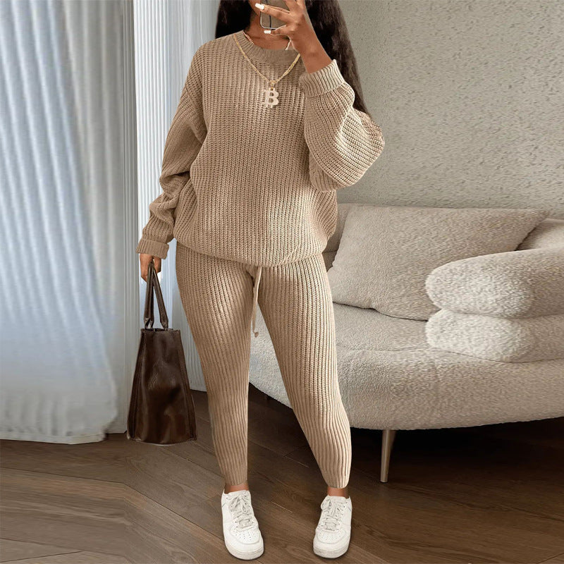 Fashion Casual Knitted Suit Pants Suit Foreign Trade Women's Wool Suit