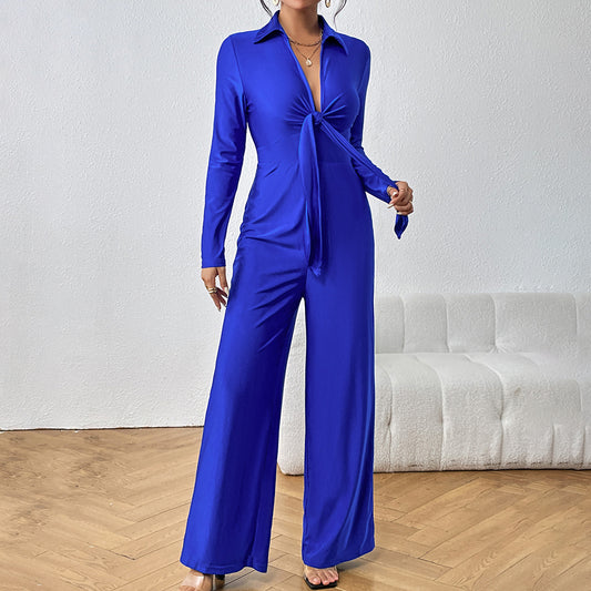 Europe And The United States 2023 Autumn Burst Solid Color Wide Leg Jumpsuit Woman