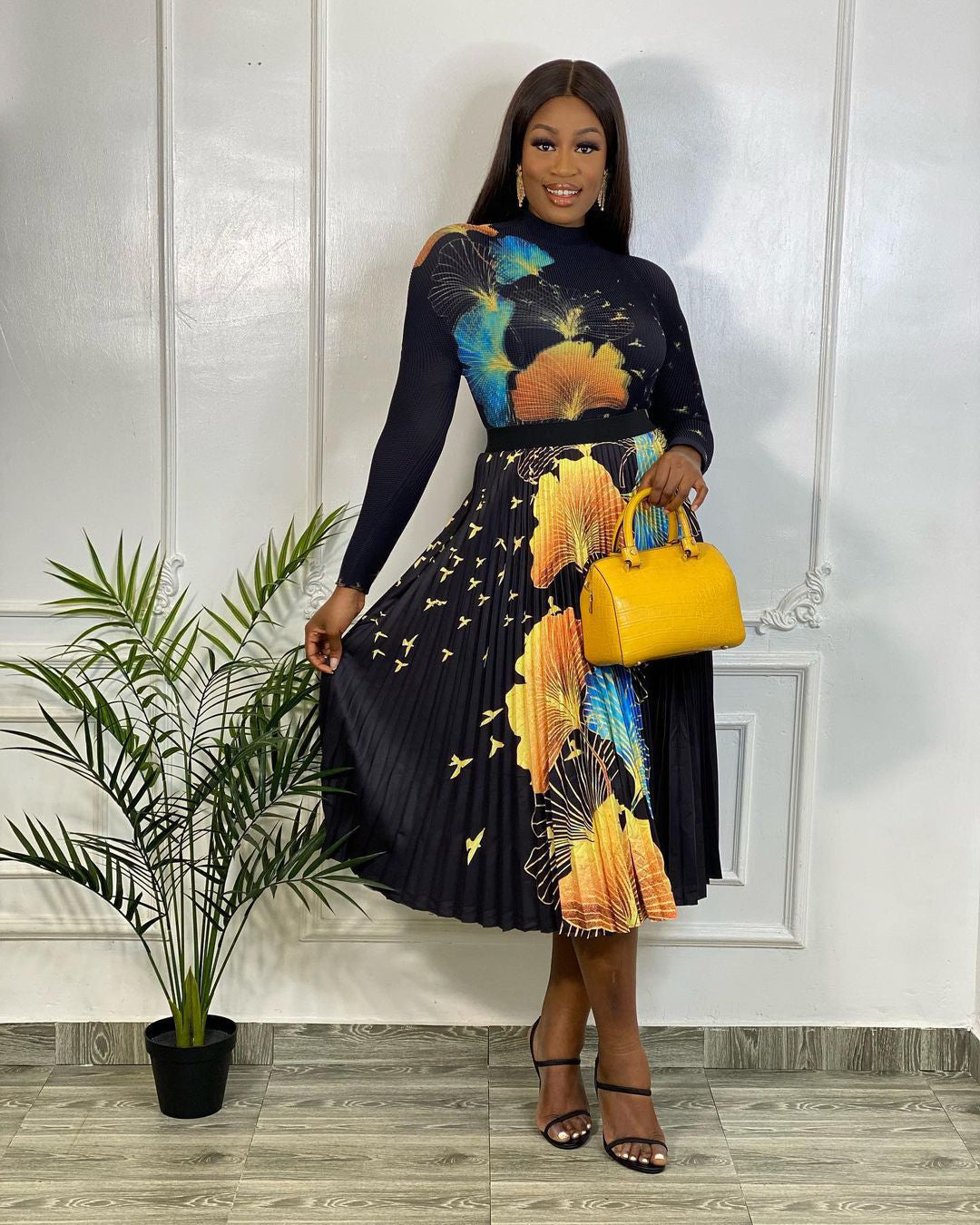 Autumn/Winter 2022 New Fashion Printed Pleated High Waist Skirt Set