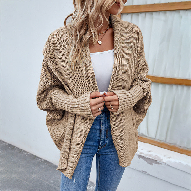 Women's Sweater Solid Color Bat-Sleeved European Cardigan Sweater Coat