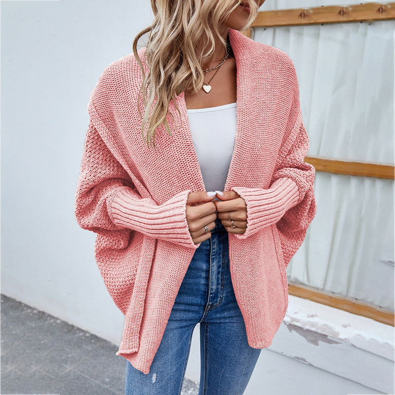 Women's Sweater Solid Color Bat-Sleeved European Cardigan Sweater Coat