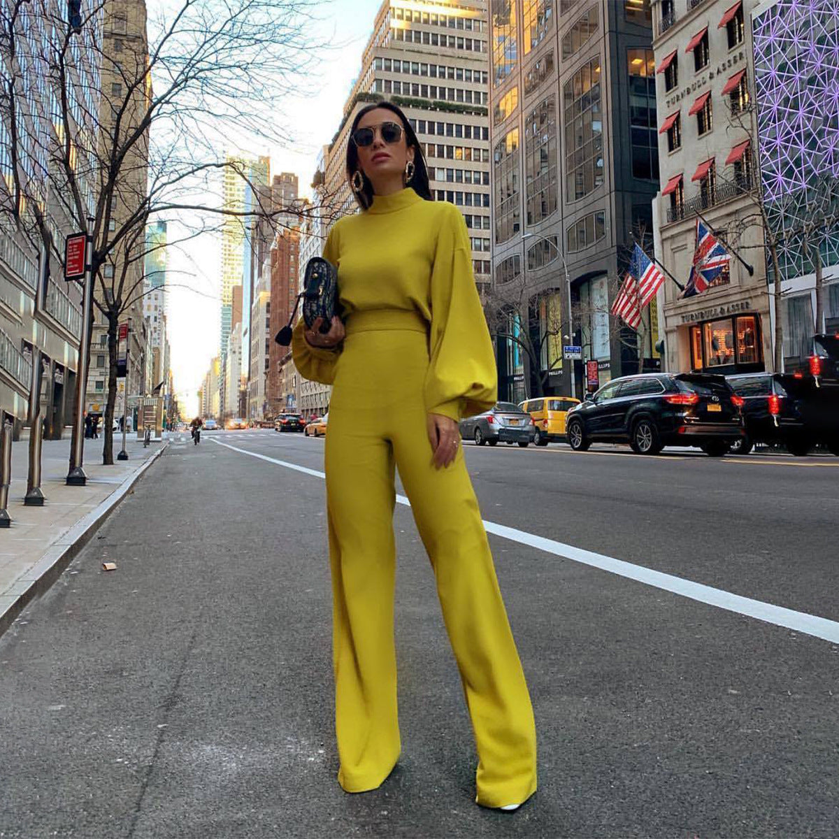 Autumn And Winter Long-Sleeved Stand-Up Collar Jumpsuit Fashion Casual Pants Wide-Leg Jumpsuit