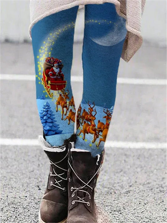 Elastic Pants Printed Slimming Christmas Pants