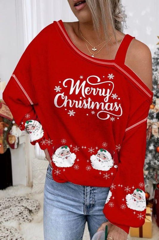 Ladies' Fashionable Christmas Printed Hollow Top