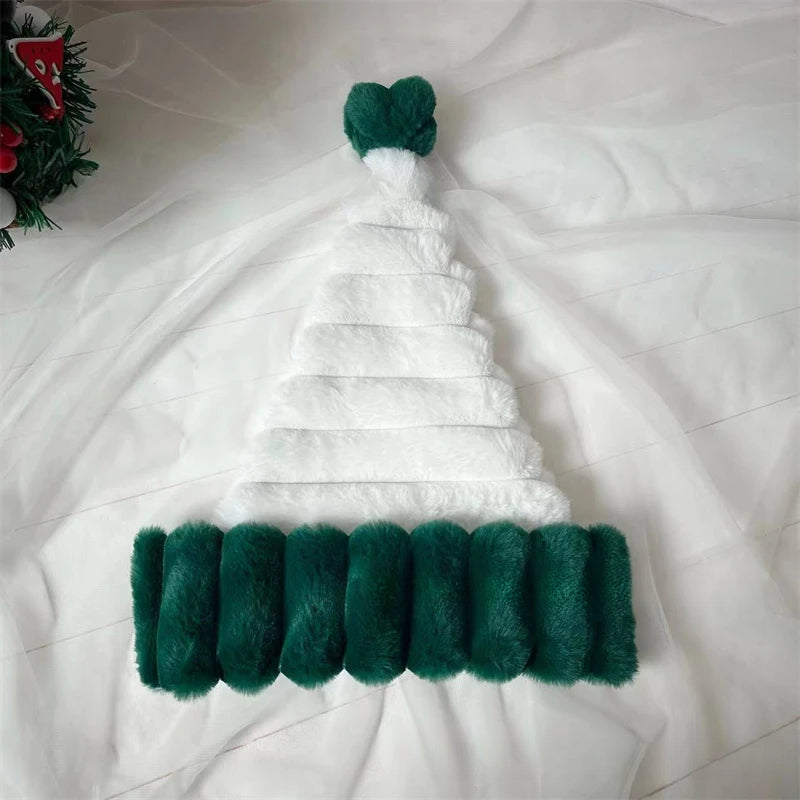 Creative White Green Striped Double-Layer Plush Christmas Hat 30 * 43cm Christmas Holiday Cos Decorative Hat