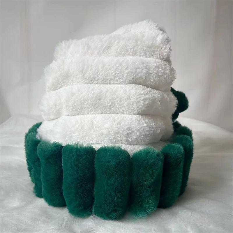 Creative White Green Striped Double-Layer Plush Christmas Hat 30 * 43cm Christmas Holiday Cos Decorative Hat