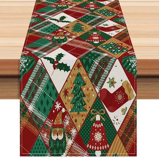 New Christmas Socks Printed Table Flag Linen Plaid Printed Tablecloth Festival Party Decoration Tablecloth Tea Flag