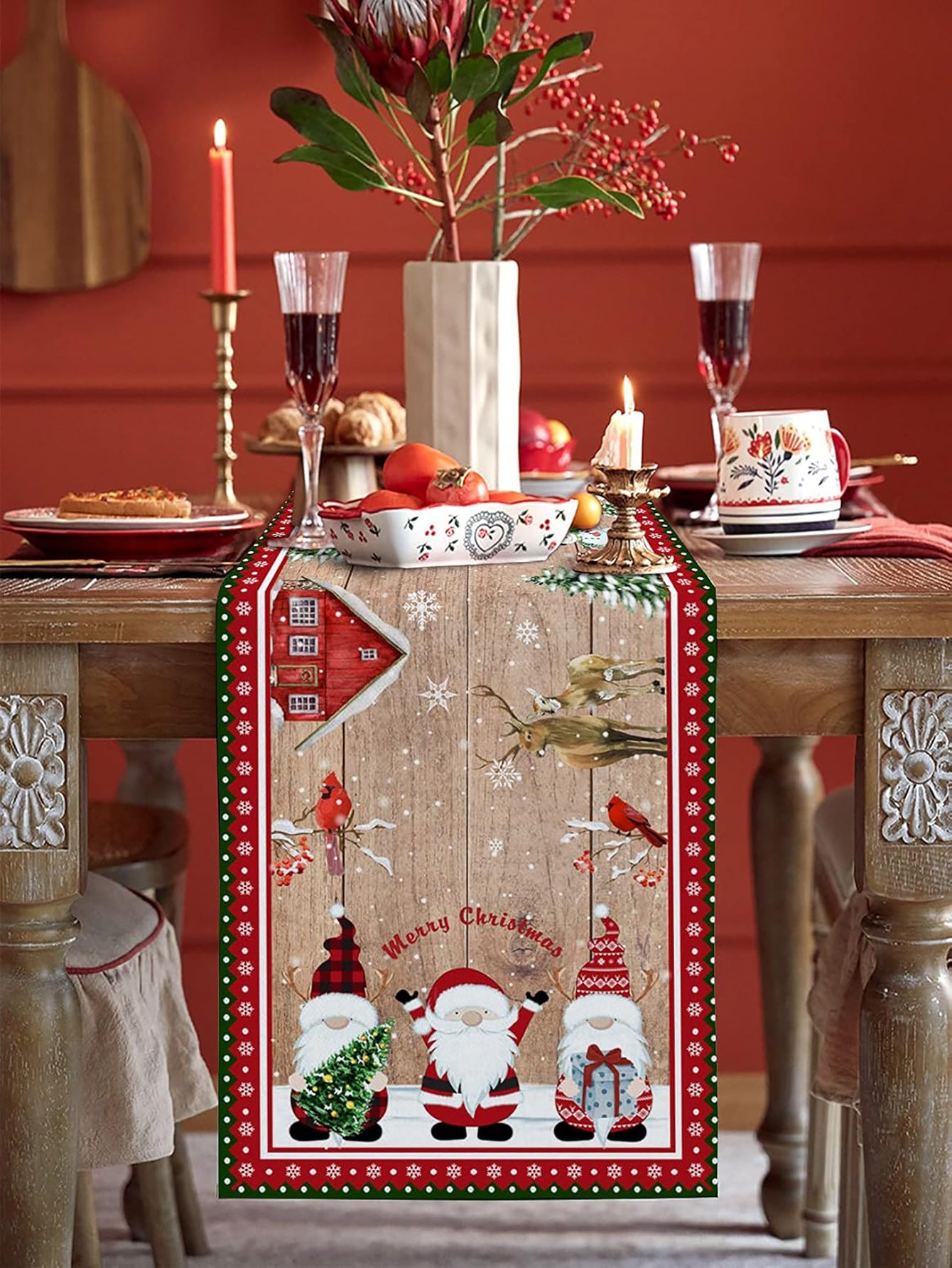 Christmas Atmosphere, Linen Table Flag, Cross-Border Popular Christmas Tree, Santa Claus Printed Restaurant Kitchen Tablecloth 183*33cm