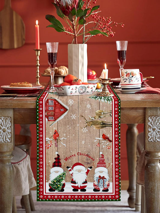 Christmas Atmosphere, Linen Table Flag, Cross-Border Popular Christmas Tree, Santa Claus Printed Restaurant Kitchen Tablecloth 183*33cm