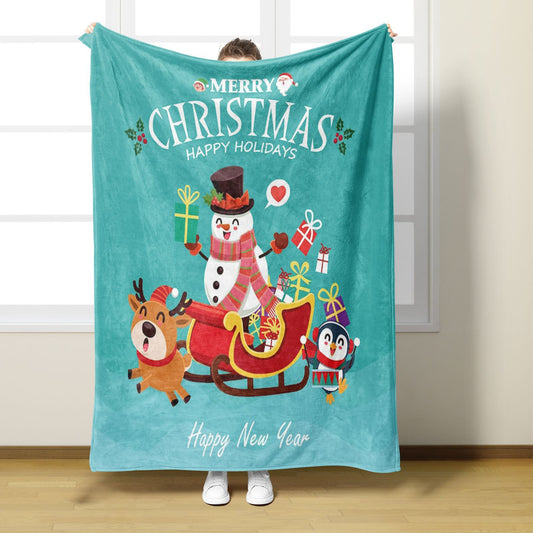 Christmas blanket cartoon Santa Claus snowman print blanket