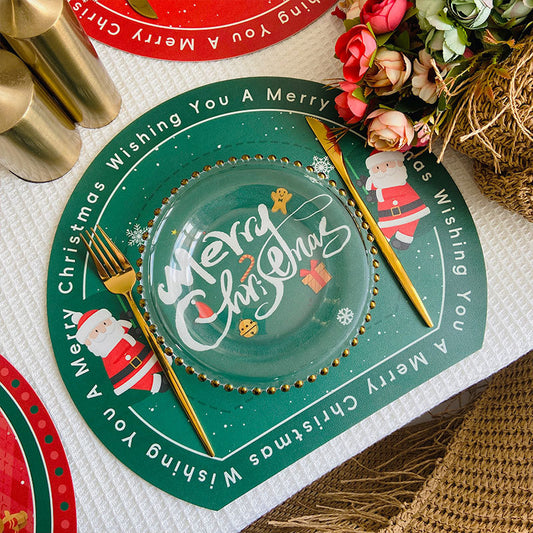 Christmas Placemats, Leather Holiday Insulation Mats, Printed Table Mats, Party Decoration Coasters, Party Western Food Mats 38*33cm