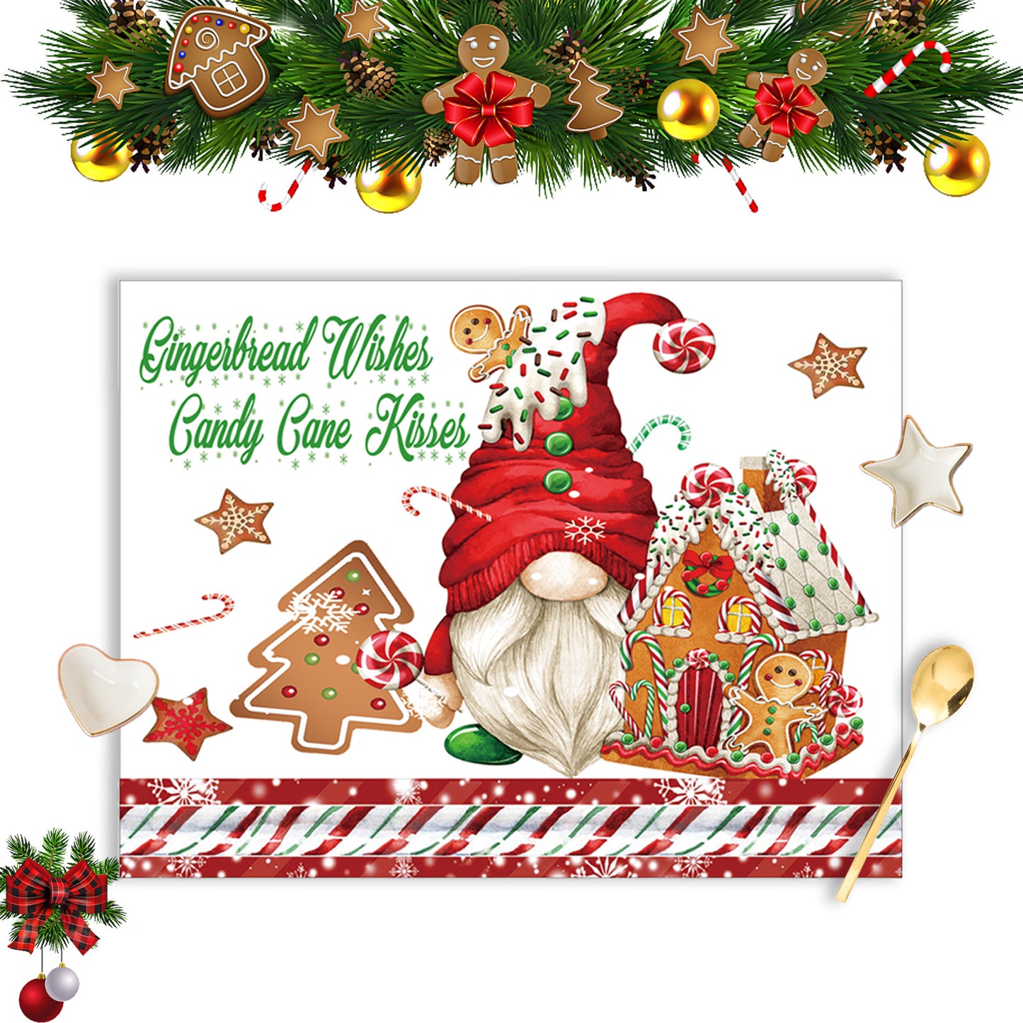 New Christmas Decoration Products Cartoon Printed Forest Man Meal Mat Tableware Set Kitchen Table Decoration Props