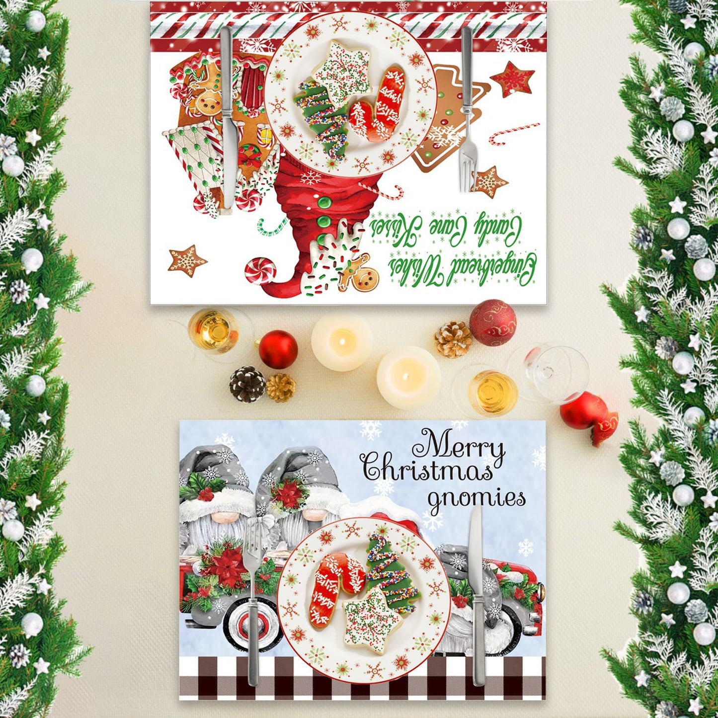 New Christmas Decoration Products Cartoon Printed Forest Man Meal Mat Tableware Set Kitchen Table Decoration Props