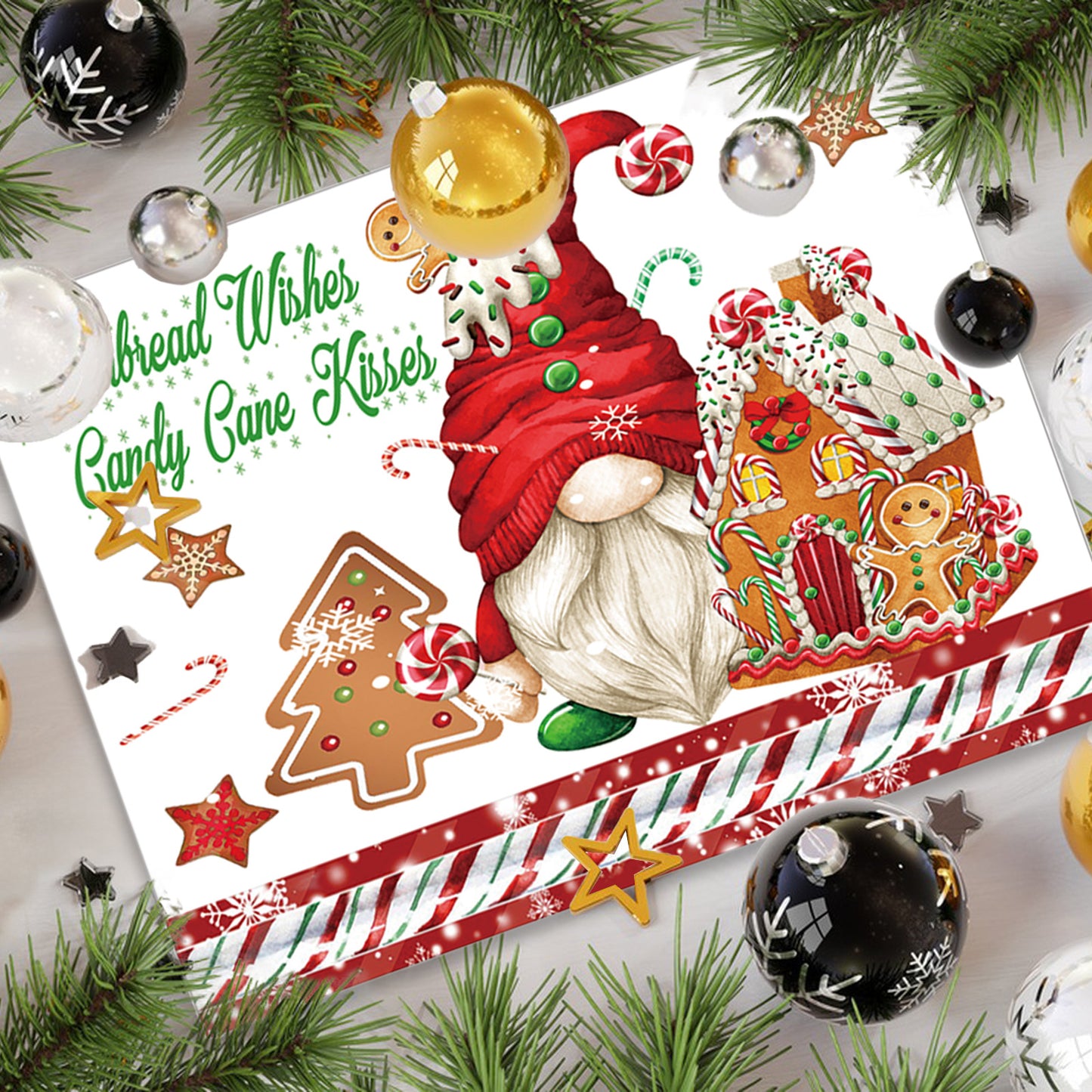 New Christmas Decoration Products Cartoon Printed Forest Man Meal Mat Tableware Set Kitchen Table Decoration Props