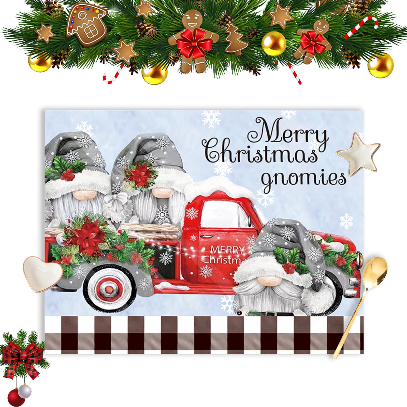 New Christmas Decoration Products Cartoon Printed Forest Man Meal Mat Tableware Set Kitchen Table Decoration Props