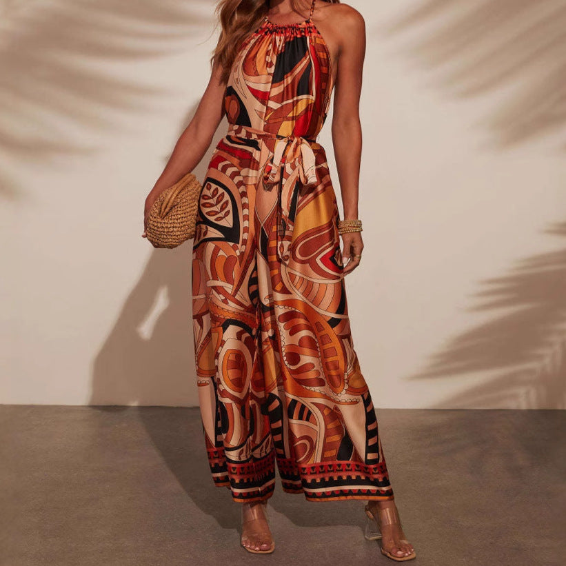 Printed Long Sleeveless Jumpsuit