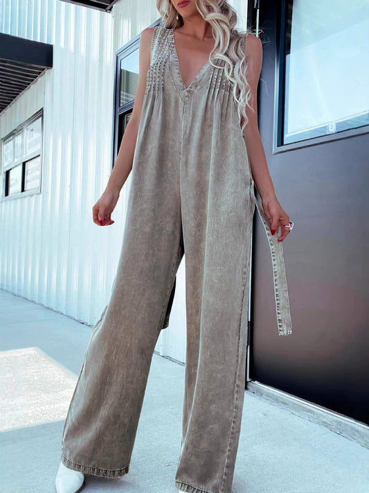 Sexy Backless Washed Sleeveless Denim Jumpsuit