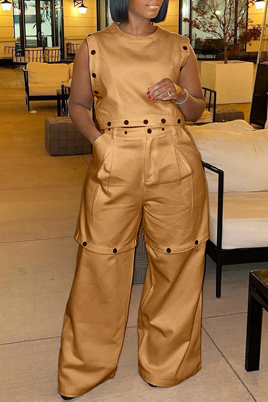 Khaki button suit for women