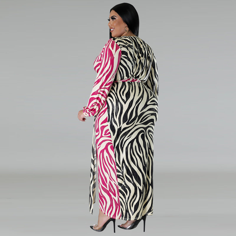 Printed Two-Tone Patchwork Strap Irregular Sexy Overnight Dress