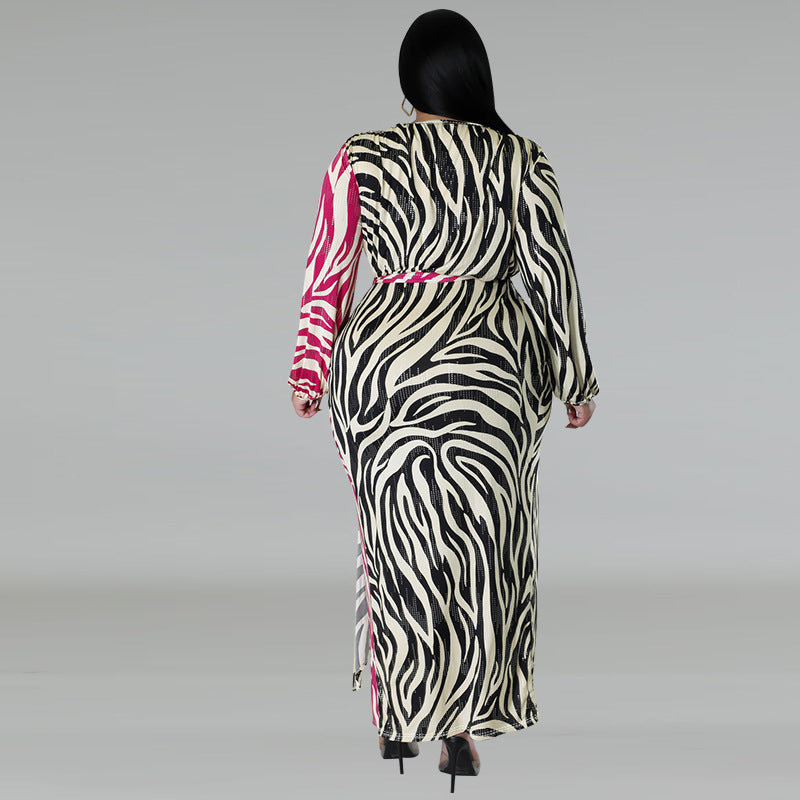 Printed Two-Tone Patchwork Strap Irregular Sexy Overnight Dress