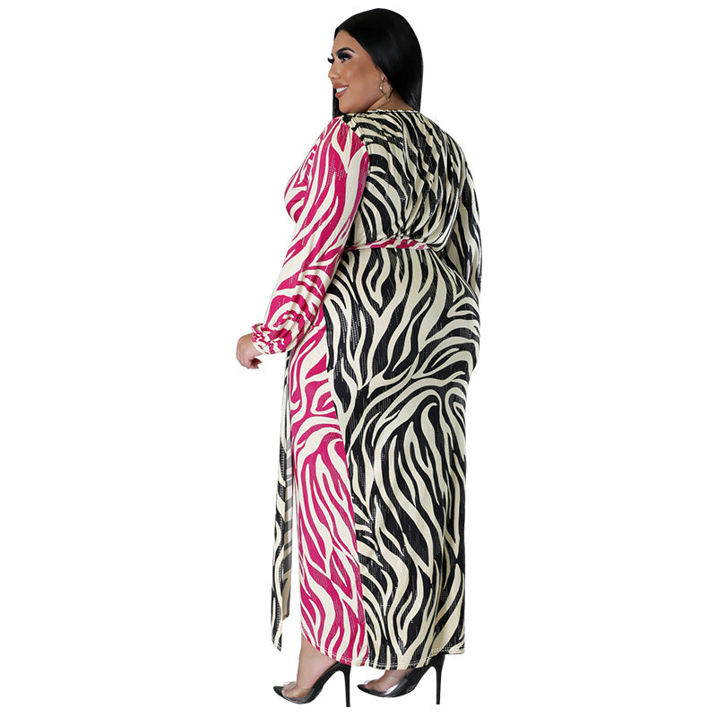 Printed Two-Tone Patchwork Strap Irregular Sexy Overnight Dress