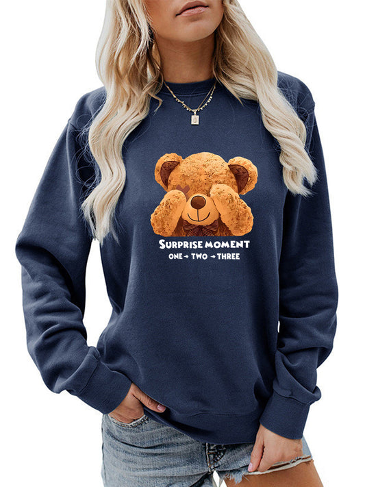 Back Collar With Fleece Hoodie Crewneck Guess Bear Print