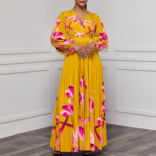 Women's V-neck Long-sleeved Dress