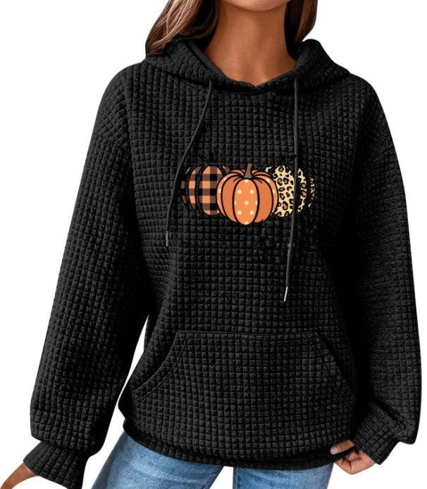 New Small Plaid Pocket Long Sleeve Printed Top Hoodie Woman