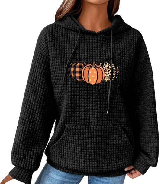 New Small Plaid Pocket Long Sleeve Printed Top Hoodie Woman