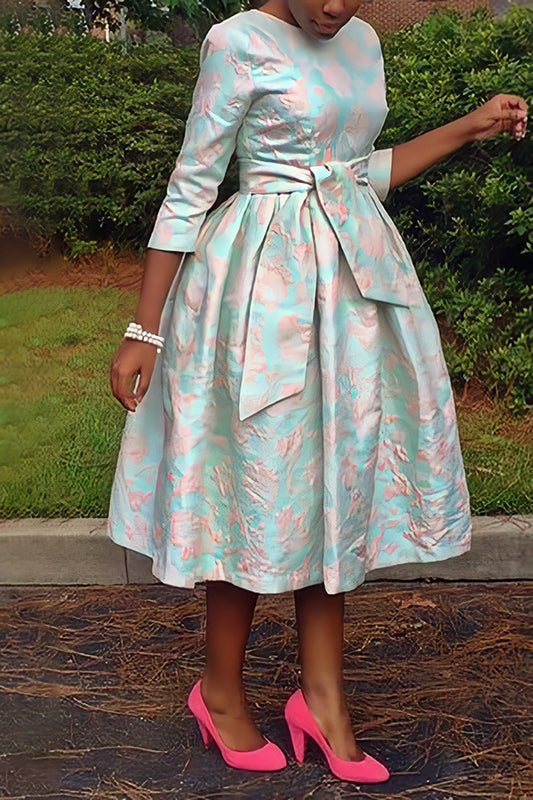 Round Neck Jacquard Large Swing Dress