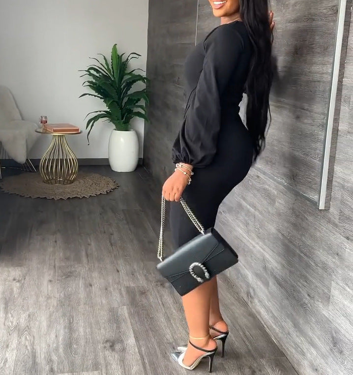 Women's Lantern Long Sleeved Fashionable Dress