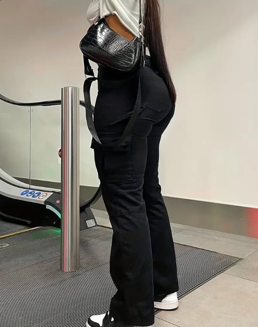 New High-Waisted Elastic European And American Jeans Women's Hip Multi-Pocket Cargo Fashion