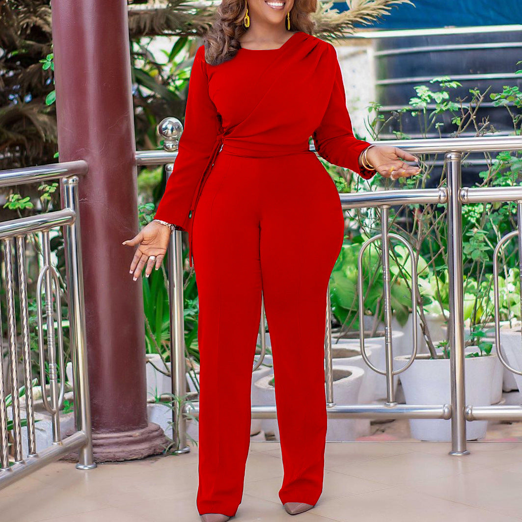 New Fashion Long Sleeved Solid Color Casual Wide Leg Outsize Romper