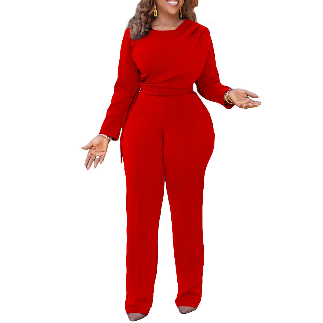 New Fashion Long Sleeved Solid Color Casual Wide Leg Outsize Romper