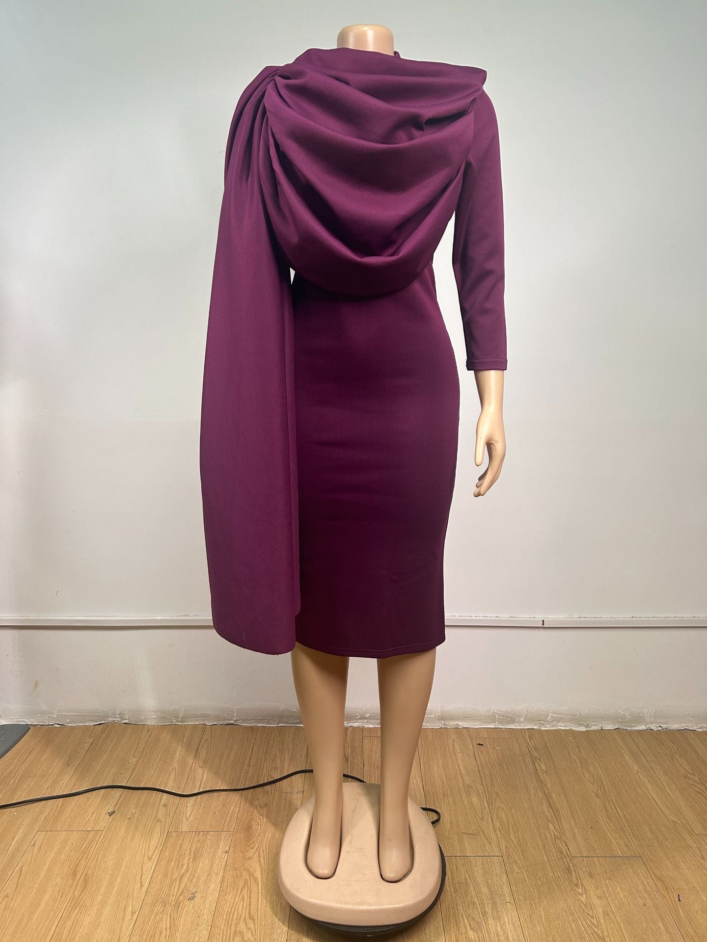 Pleated Pile Neck Nine Quarter Sleeve Dress