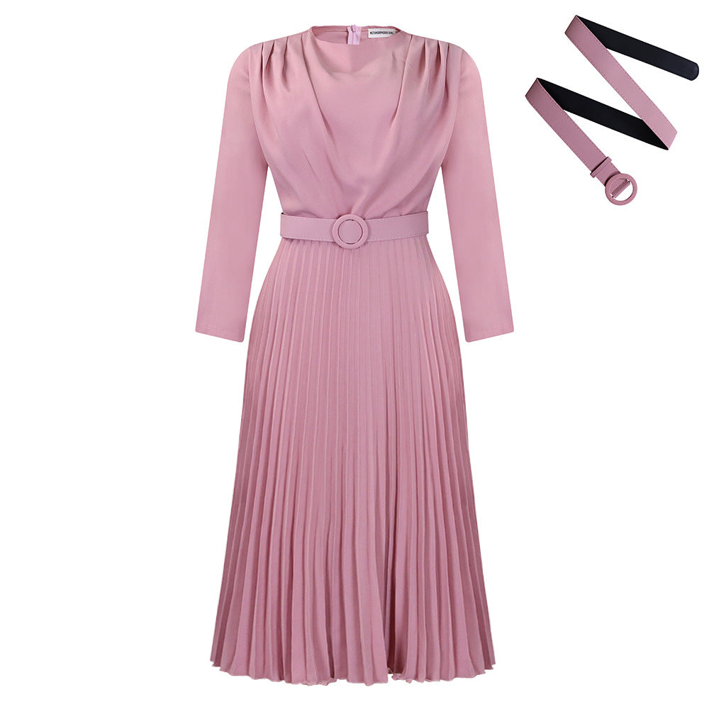 Elegant Temperament, Pleated Commuting Solid Color Dress