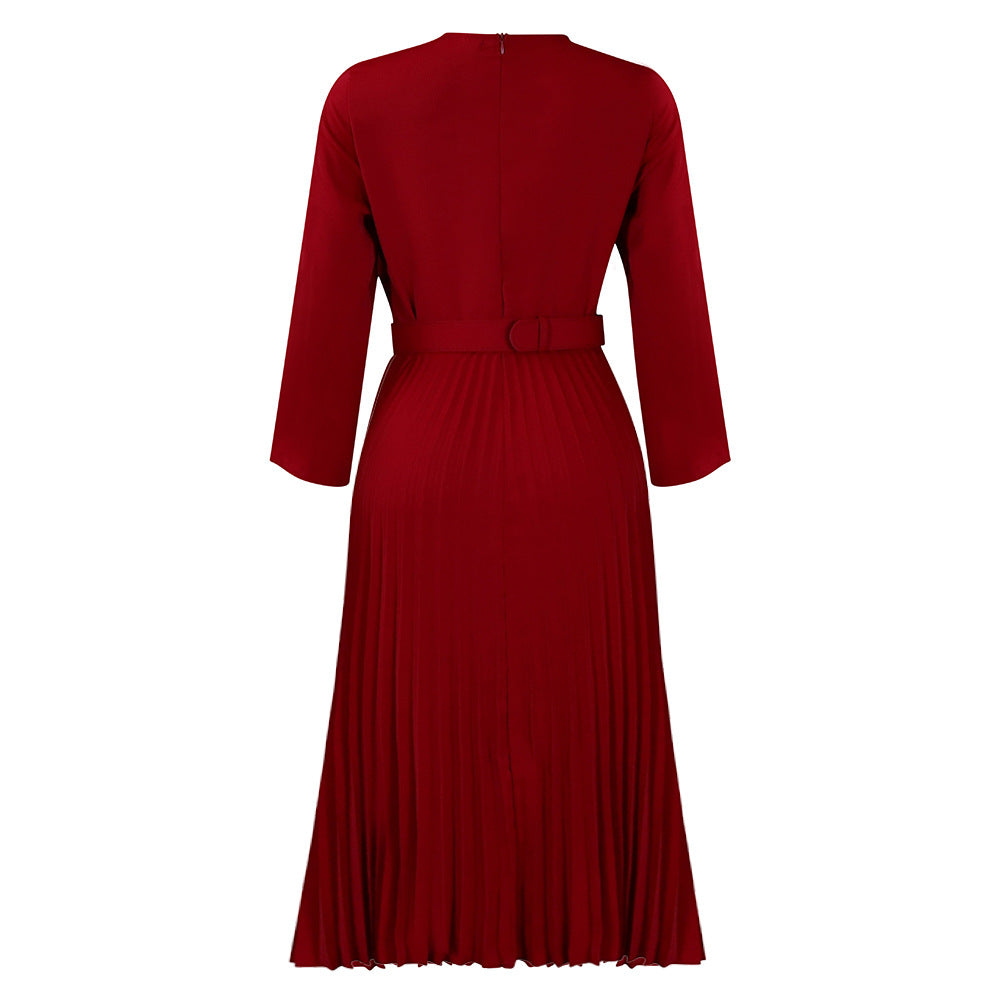 Elegant Temperament, Pleated Commuting Solid Color Dress