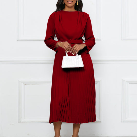 Elegant Temperament, Pleated Commuting Solid Color Dress